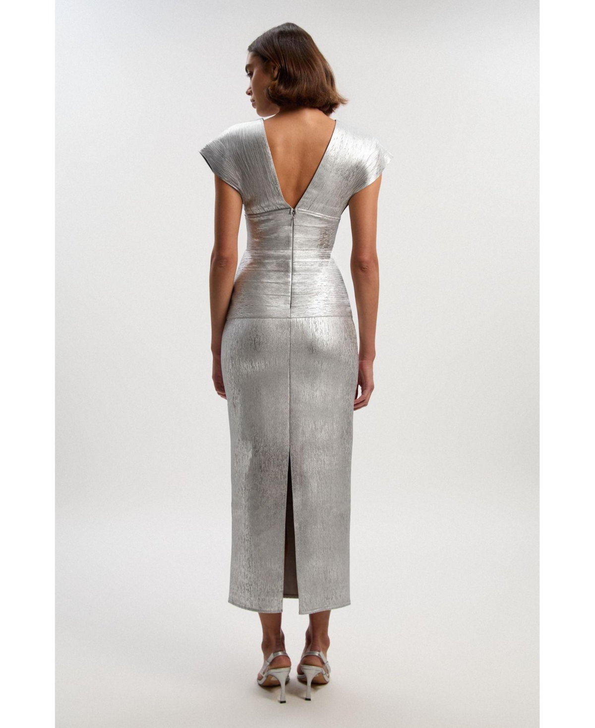 Karen Millen Women's Metallic Angel Sleeve Knit Maxi Dress