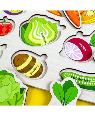 Wooden 4 Set Pegged Puzzles for Kids Ages 1-2 – Veggies Learning Toy for Kids