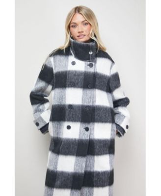 Women's Brushed Check Funnel Neck Coat