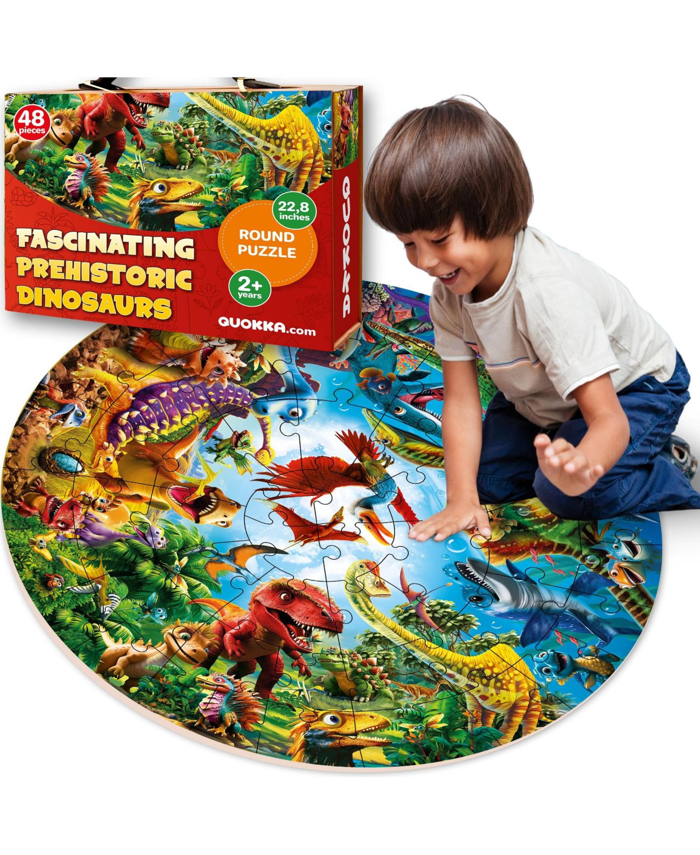 Детские пазлы Quokka Floor Puzzles for Kids - Large Giant Educational Toddler Puzzles Ages 2-4, цвет: Dino — фото 1