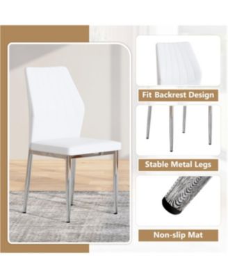 Streamdale Set of 4 Silver & White Dining Chairs, 37" High, Ergonomic PU Backrest
