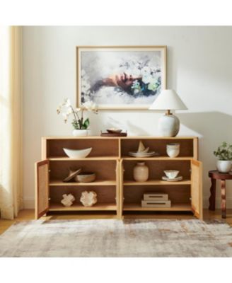 63" Mid Century Modern Rattan Sideboard Buffet Cabinet with Storage, Retro Coffee Bar