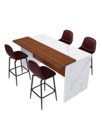 Streamdale White Marble Look Kitchen Island with LED Lighting