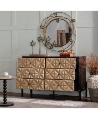 Streamdale Solid Wood Sideboard with Geometric Pattern, 6 Drawers