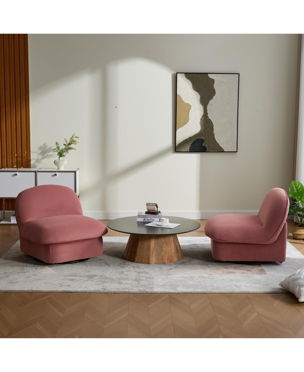 Streamdale Velvet Swivel Chair with 360-degree Metal Base