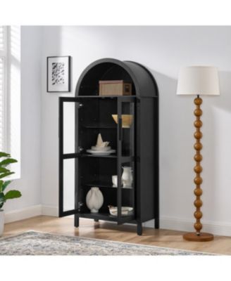 Streamdale Modern Retro Wooden Storage Cabinet with Adjustable Glass Partitions - Black