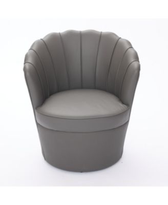 Streamdale Gray Petal Swivel Chair - Genuine Leather Wing-Back Desk Chair, Curved Design