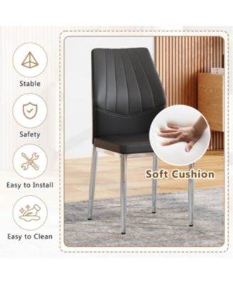 Streamdale Set of 6 Black & Silver Dining Chairs, 37" High, Ergonomic PU Backrest