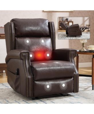 Brown Faux Leather Manual Recliner Chair with 8 Vibrating Nodes & 3 Massage Modes