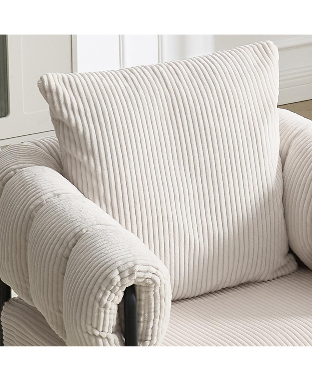 Streamdale Modern Teddy Fleece Upholstered Chair with Gold Metal Legs, Creamy White