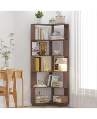 Streamdale 6 Tier L-Shaped Corner Bookshelf with Anti-Drop & Anti-Tipping Device - Dark Brown