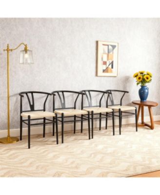 Wesborn Y-shaped Medieval Armchair, Woven Seat, Set of 4