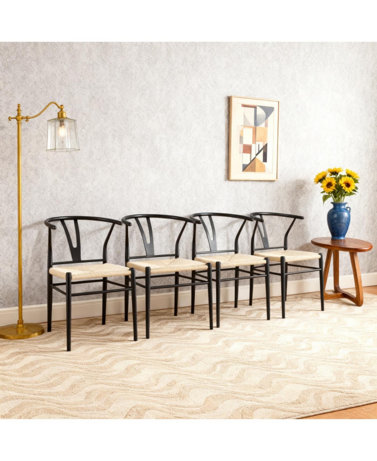 Streamdale Furniture Wesborn Y-shaped Medieval Armchair, Woven Seat, Set of 4