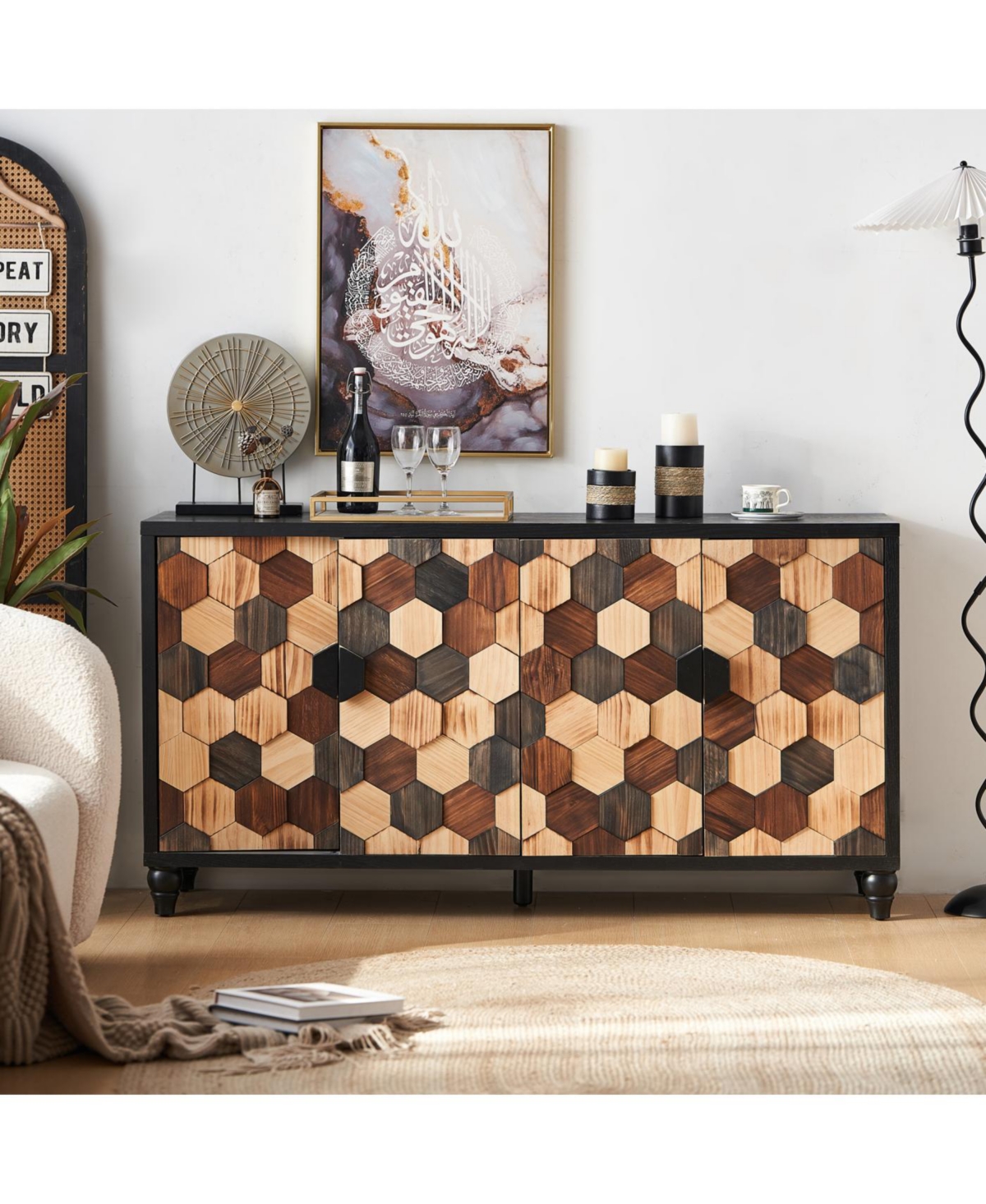 Streamdale Distressed Honeycomb Pattern Storage Cabinet with Doors
