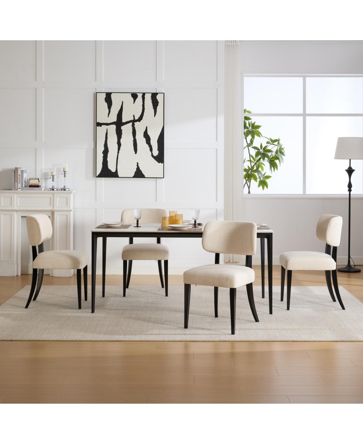 Streamdale Wooden Dining Chairs Set of 2, Modern Fabric Upholstered Kitchen Chairs