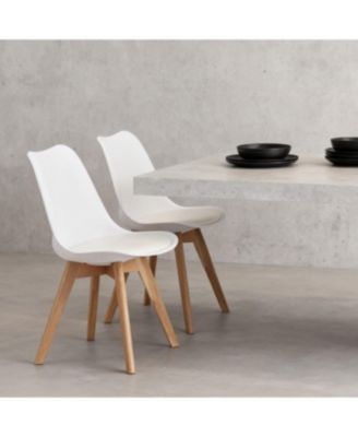 Streamdale Set of 4 White Medieval Modern Dining Chairs with Wooden Legs