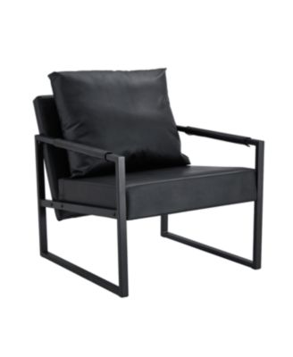 Streamdale Classic Black PU Leather and Metal Sofa