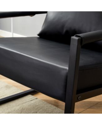 Streamdale Classic Black PU Leather and Metal Sofa