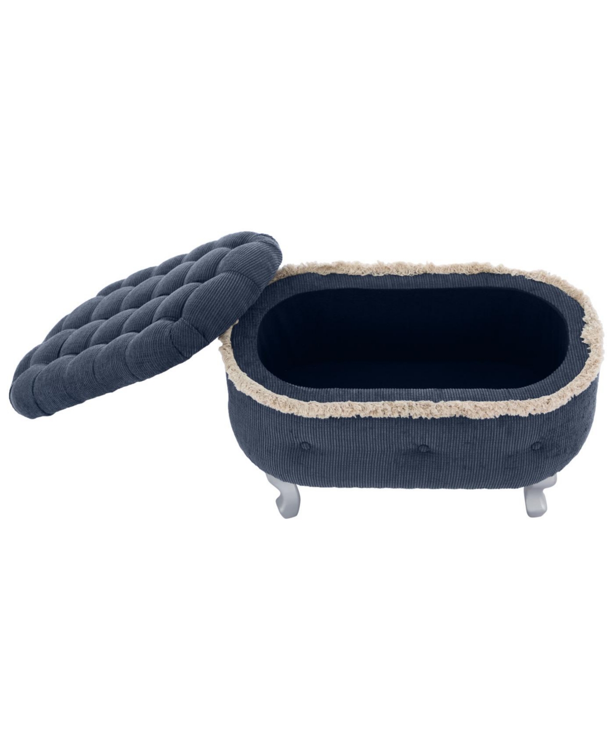 Streamdale Blue Storage Bench with Button-Tufted Fabric Upholstery and Fringe