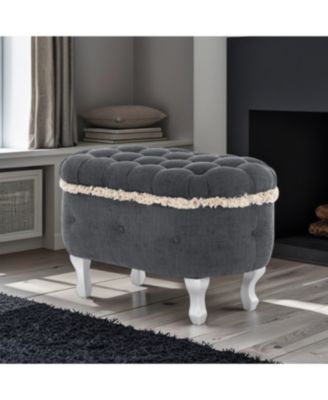 Streamdale Blue Storage Bench with Button-Tufted Fabric Upholstery and Fringe