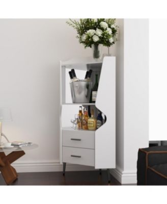 Streamdale Wooden Corner Bar Cabinet with Storage Shelves and Drawers, White