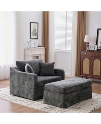 Streamdale Modern Farmhouse Performance Chair with Ottoman, Charcoal