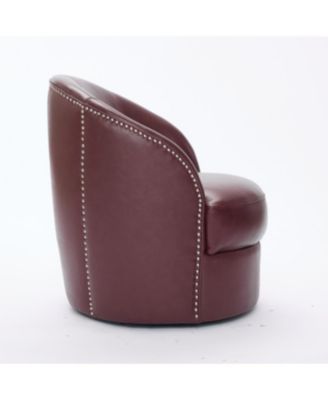 Streamdale Dark Red Leather Swivel Chair, Mid-Century Modern Lounge Chair