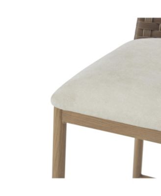 Farmhouse Barstools Set of 2, Upholstered Counter Stools with Rattan Backrest, Brown+Beige