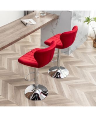 Streamdale Upholstered Adjustable Swivel Barstools in Red, Set of 2