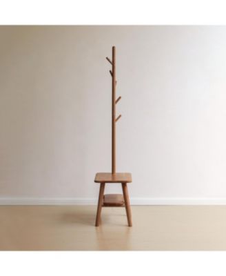 Streamdale Natural Solid Wood Shoe Stool with Cloth Hanger & Storage Bench