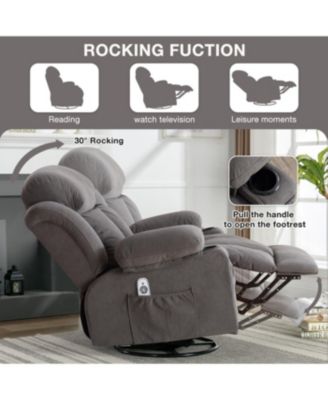 Heated Grey Swinging Recliner Massage Sofa with USB & Cup Holders