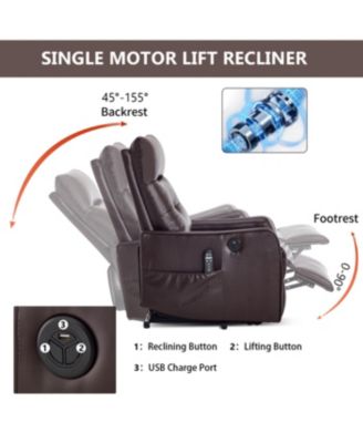Brown PU Power Lift Recliner with Massage, Heat & USB for Elderly