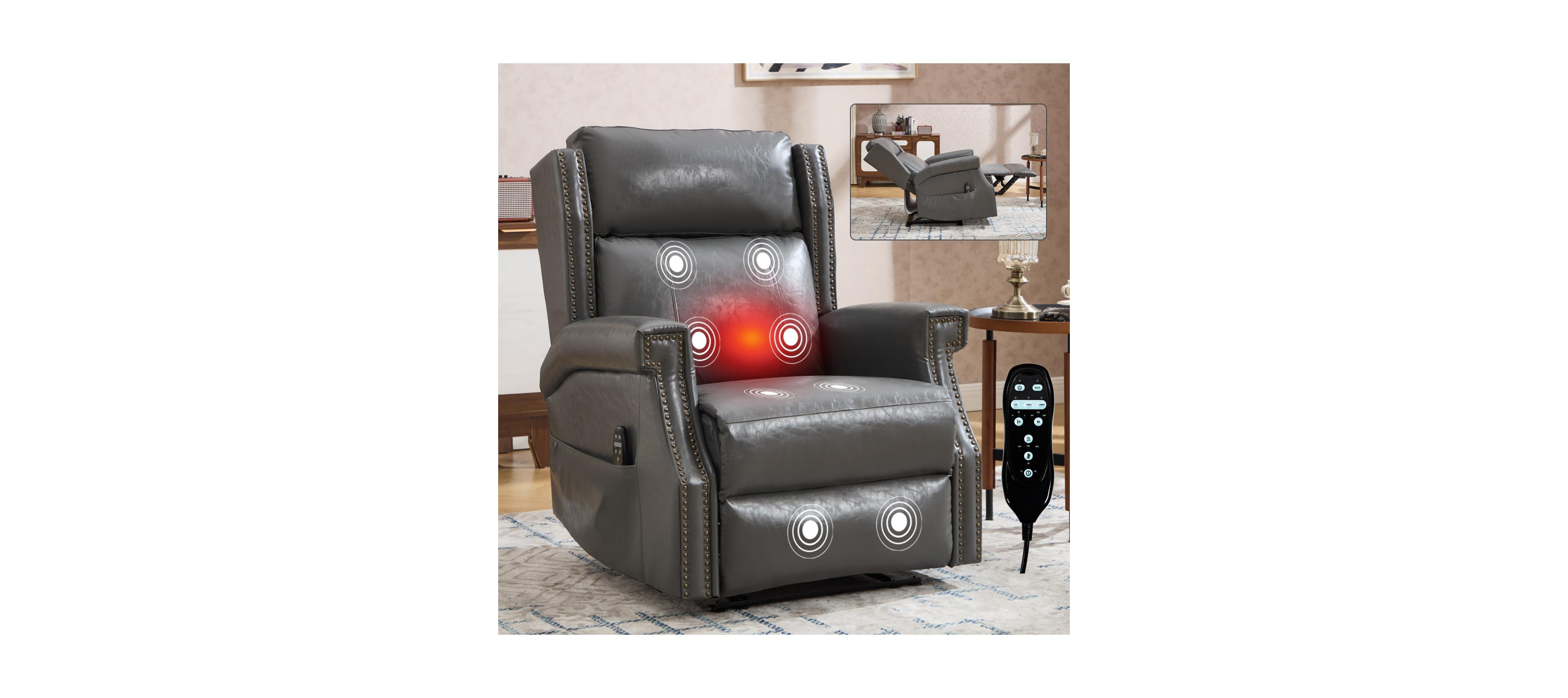 Streamdale Furniture Grey Faux Leather Manual Recliner Chair with 8 Massage Nodes
