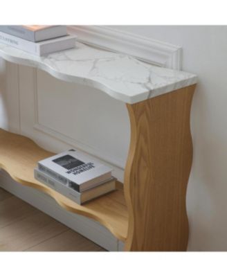Streamdale Whisper of Waves Modern Console Table w/ White Marble-Pattern Top, Solid Wood
