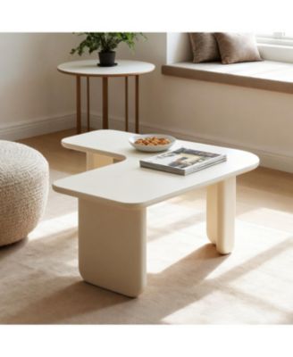 Streamdale Modern L-Shape Coffee Table, Multi-layer Green Paint, White