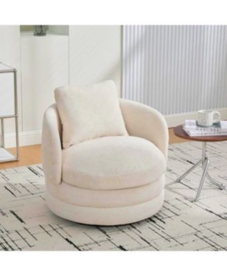 30"W Modern Swivel Barrel Chair with Pillow, Chenille Upholstered Comfy Armchair