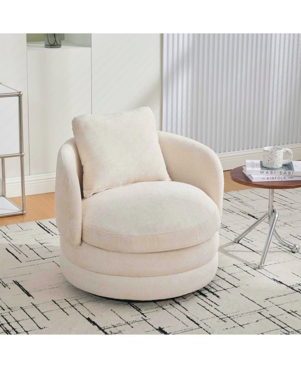 Streamdale Furniture 30"W Modern Swivel Barrel Chair with Pillow, Chenille Upholstered Comfy Armchair