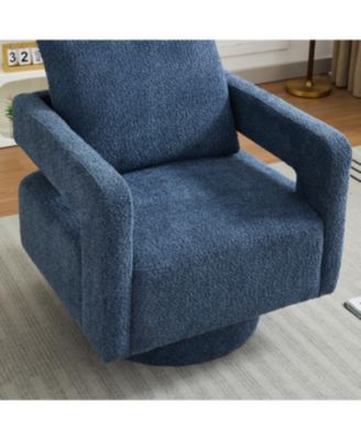 Navy Swivel Chair, Modern Rotating Arm Chair with Open Back