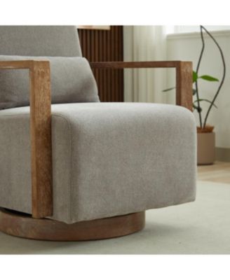 Streamdale 30.3"W Swivel Upholstered Chair with Solid Wood Armrests - Gray