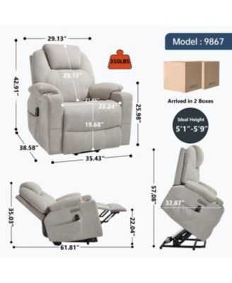 Polyester Power Lift Recliner Chair, 350 LBS Capacity, 8-Point Massage, Heating, USB/Type-C, Beige