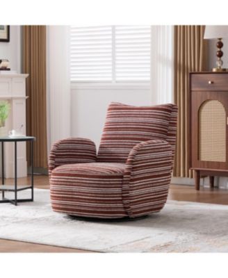 Streamdale Modern Style Swivel Leisure Chair with Striped Armrest