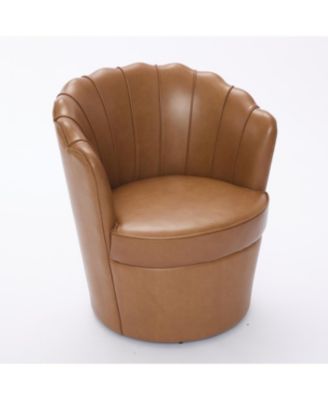 Streamdale Light Brown Petal Swivel Chair - 360 Spin, Genuine Leather Wing-Back Desk Chair