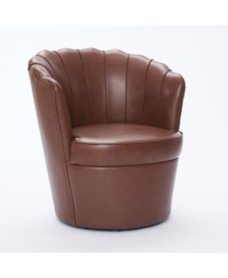 Brown Petal Swivel Chair - 360 Spin, Genuine Leather Wing-Back Desk Chair
