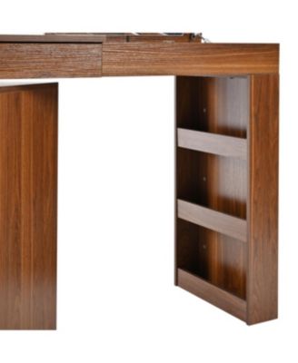 Streamdale Vanity Desk with Mirror, Lights, Flip-Top, 7 Drawers, 9 Compartments, 3 Shelves, Walnut