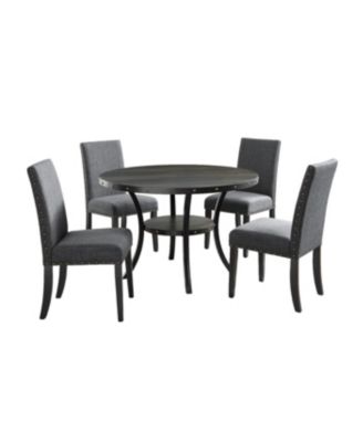 Streamdale Espresso Wood Dining Set with Gray Fabric Nailhead Chairs