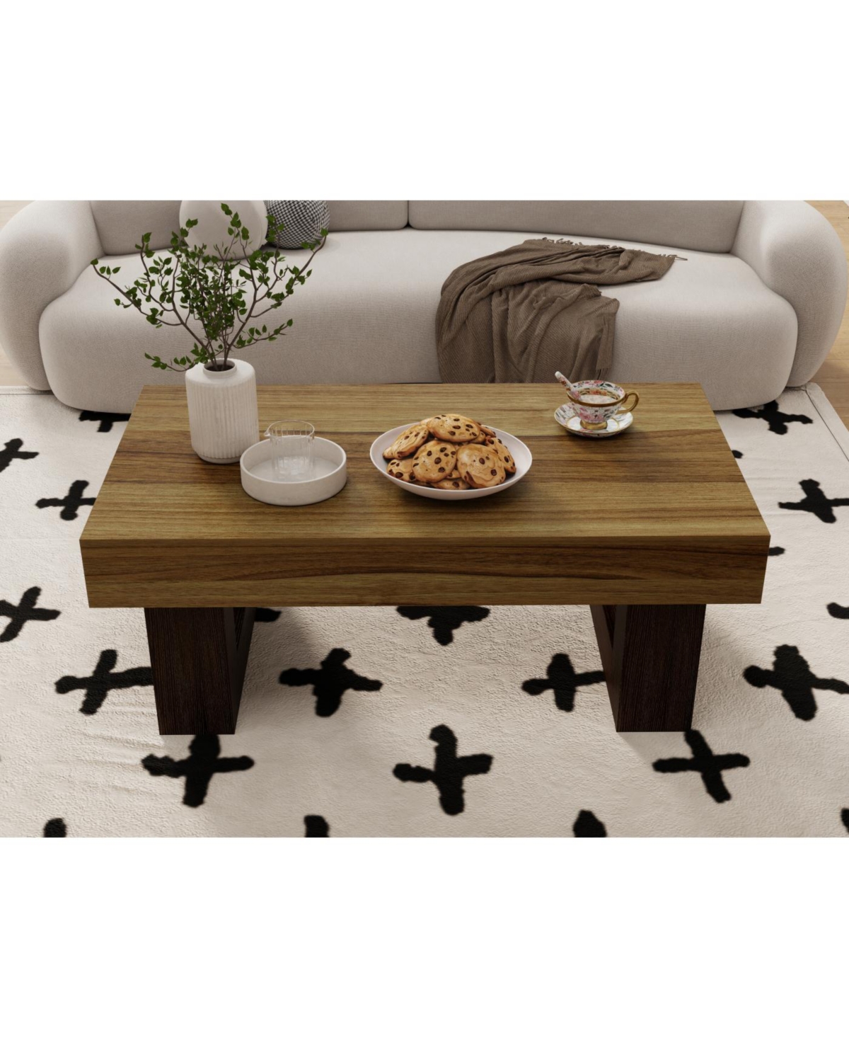Streamdale 42" Rustic Brown Wood Farmhouse Coffee Table with Sturdy Base