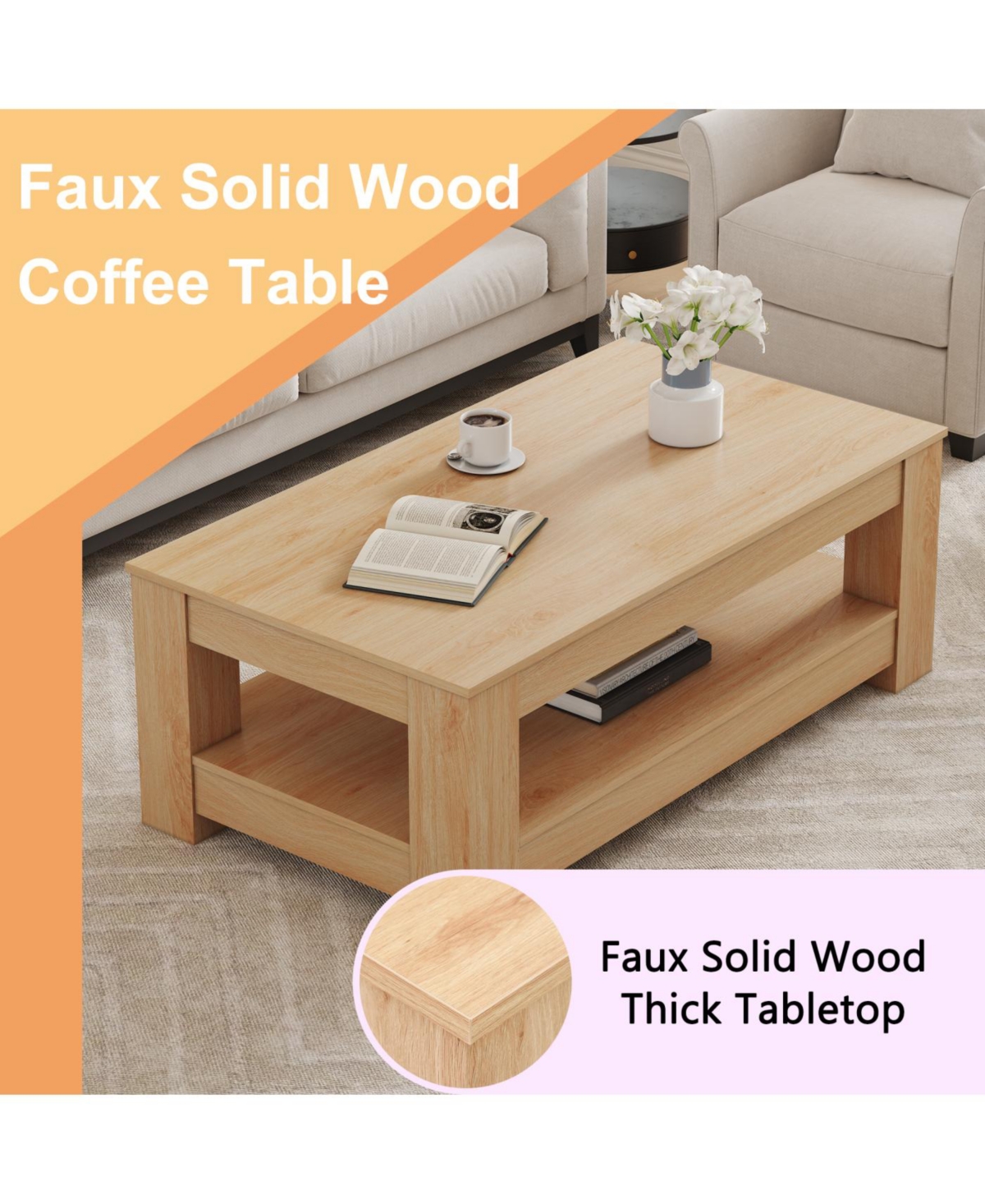 Streamdale Natural Wood Double Layered Coffee Table (Mdf)