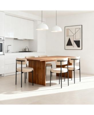 Streamdale Medieval modern dining chair set, 4 pcs, round seat, black metal legs, beige