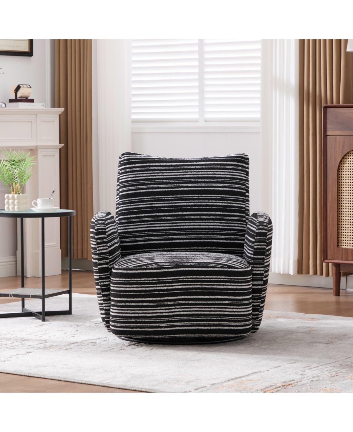 Streamdale Furniture Streamdale Modern Style Swivel Leisure Chair with Striped Armrest