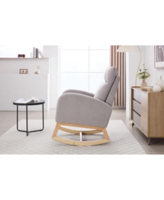 Teddy Fabric Leisure Rocking Chair with Adjustable Footstool, Light Gray